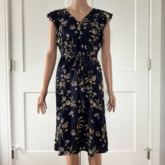 loft petite midi dress Loft Petite Dotted V-Neck Midi Dress
